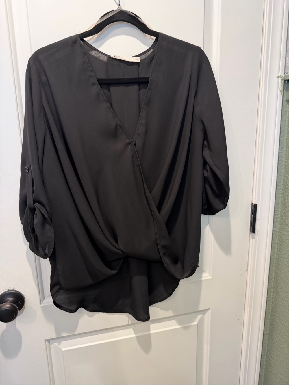 Lush Black Draped Surplice Blouse -